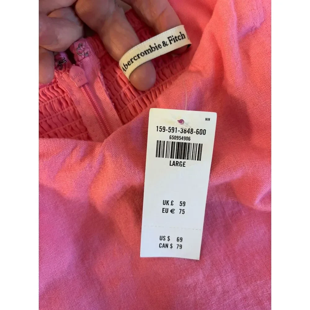 NWT Abercrombie & Fitch Pink Linen Blend Ruffle Sleeve Mini Dress Coquette Lg - Picture 5 of 5